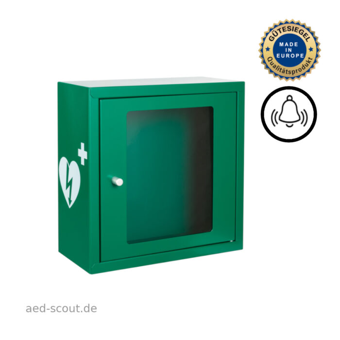 AED Wandkasten mit Magnetverschluß und Alarm GRÜN